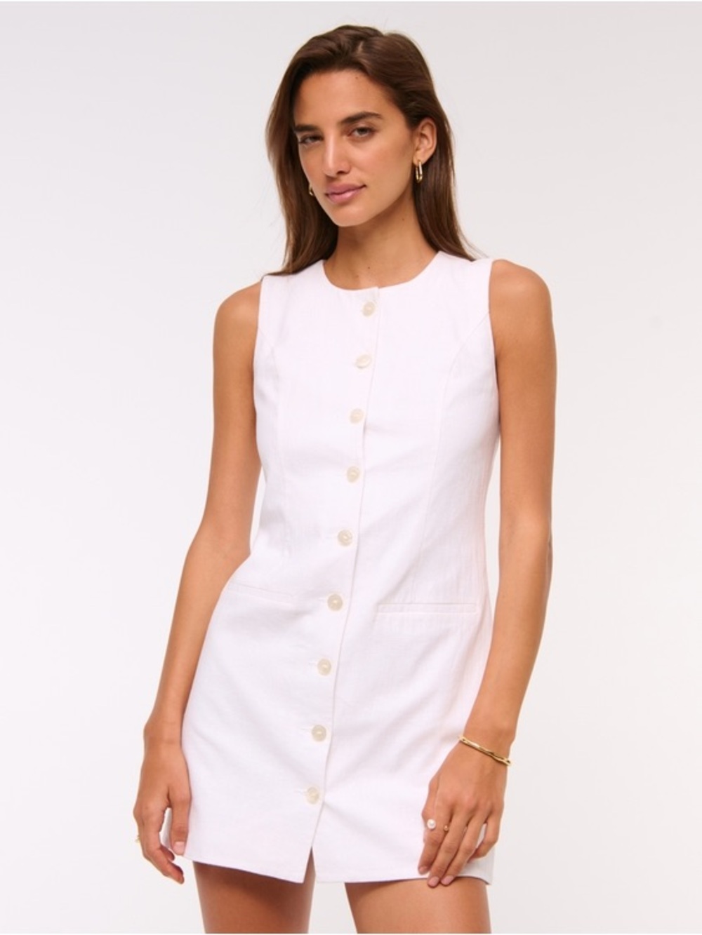 Abercrombie & Fitch White Sleeveless Button-Front Mini Dress